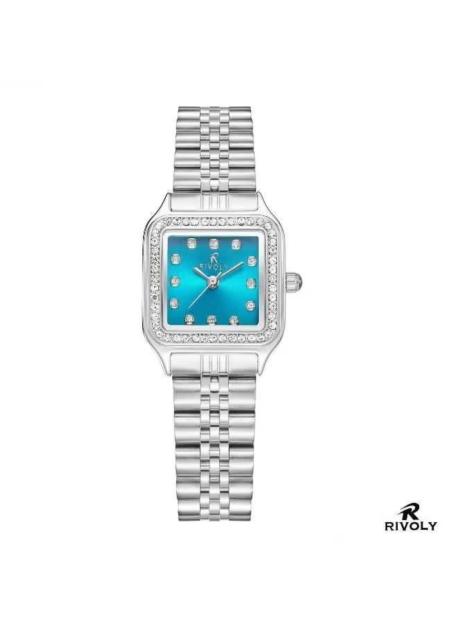 Women's wristwatch with a stainless steel bracelet and a zircon-studded dial.